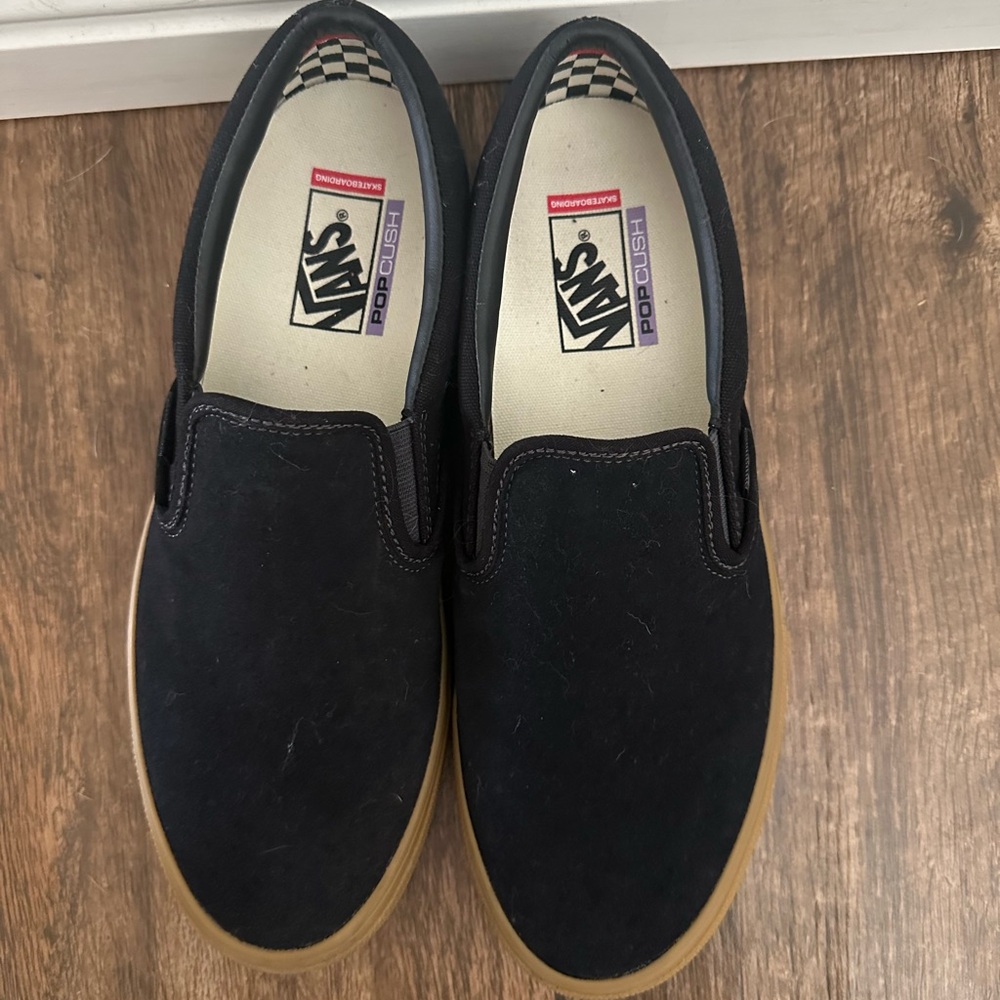 Vans Men's Black and Gum Slip-On Sneakers